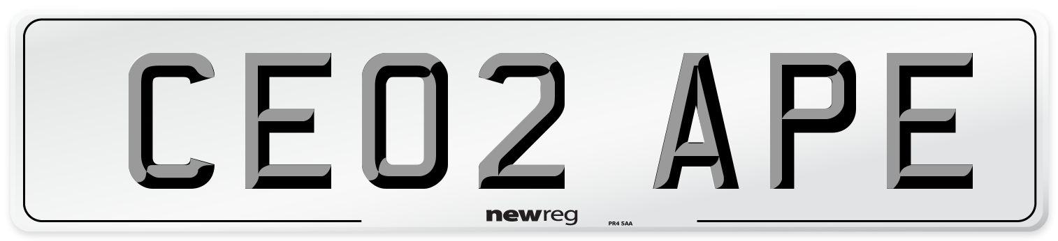 CE02 APE Number Plate from New Reg